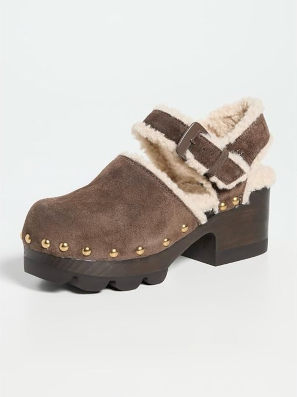 Tory Burch Lugged Suede Shearling Clogs